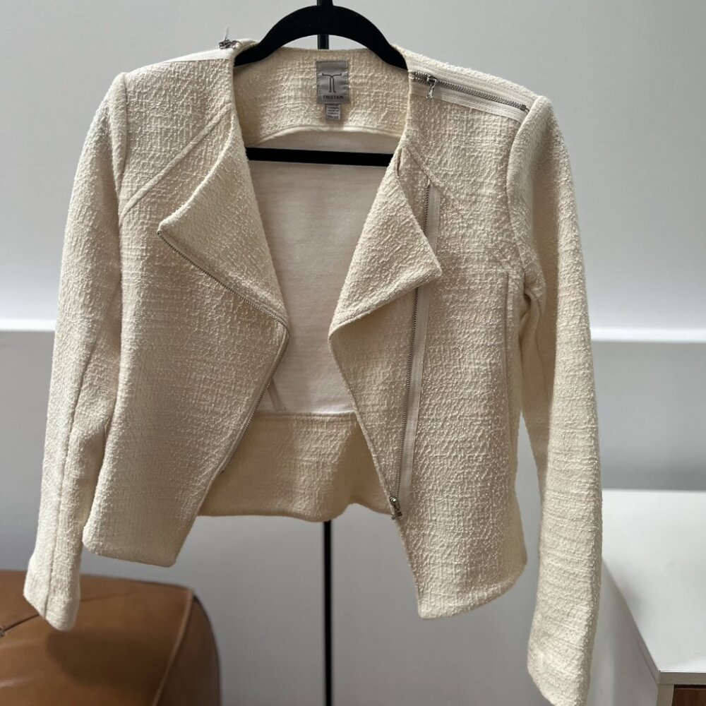 TRISTAN – Cream Tweed Blazer with Zippers – Size XS